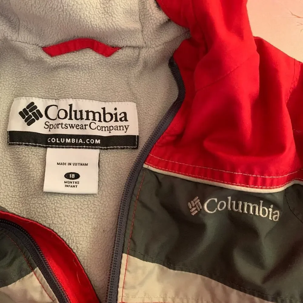COLUMBIA Boy’s Red/Gray Fleece Lined Hooded Zip Up Jacket / Size: 18 Months